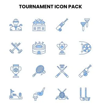 Tournament Two Color Blue Set Icons Pack Stock Illustration
