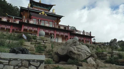 Töv Aimag, MONGOLIA-August 23, 2015: Buddhist monastery and  stone bird. Stock Footage 168939233