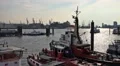 Towboats and evening sun in Hamburg harbour HD Footage