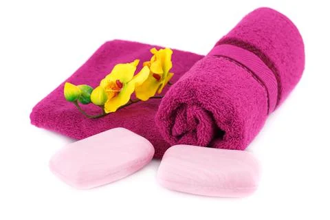 Towel and soaps Stock Photos