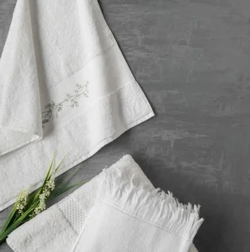 A towel on gray background Stock Photos