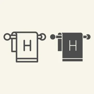 Towel on hanger line and solid icon. Bathroom towel with letter H symbol Ilustración de archivo