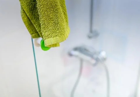 Towel on the shower door Stock Photos