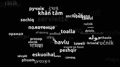 Towel Translated in 67 Worldwide Languages Endless Looping 3d Zooming Wordclo Video stock 145196672