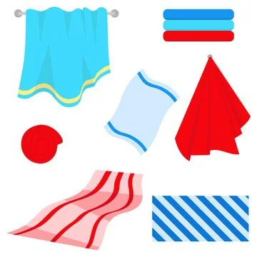 Towel vector set bathroom beach cotton towels hanging stacked folded template 库存插图