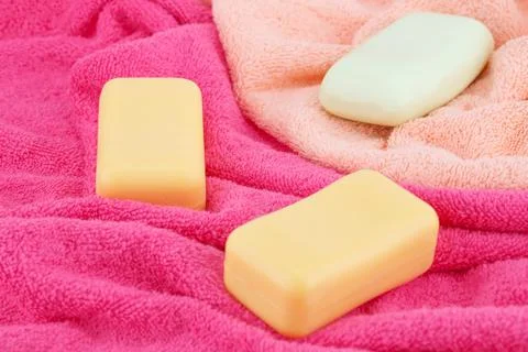 Towels and soaps Stock Photos