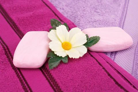 Towels and soaps Stock Photos