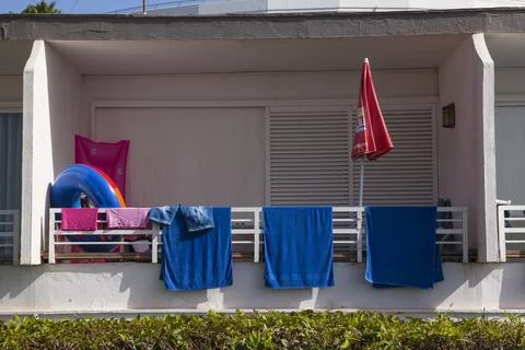 Towels drying on balcony Fotos de archivo