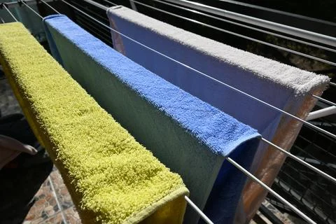 Towels drying on a clothesline Foto stock
