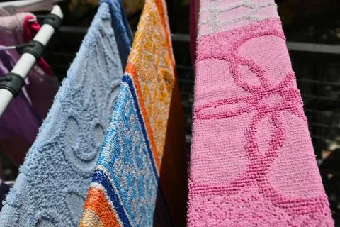 Towels drying on a line 스톡 사진