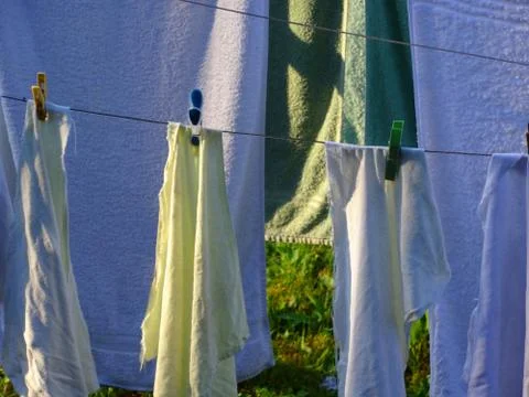 Towels drying outside Stock Photos