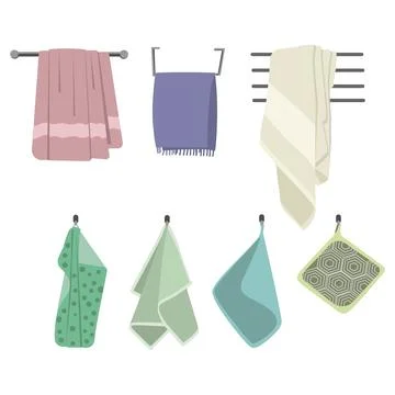 Towels hang on hook for kitchen or bathroom Stock Illustration