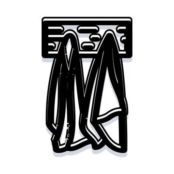 Towels hanging on peg rack doodle illustration Stock Illustration