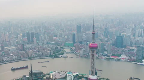 Tower 470 meter the Oriental Pearl is one of Shanghai's tallest buildings Vídeos de archivo 57410735