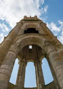 Tower of abbey in charroux Stock Photos