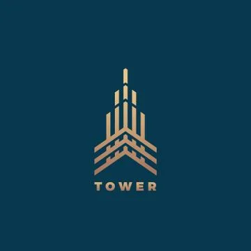 Tower Abstract Geometry Minimal Vector Sign, Symbol or Logo Template. Premium イラスト素材