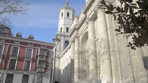 Tower and side facade of the cathedral of Valladolid, Spain. Stock Footage 73950381