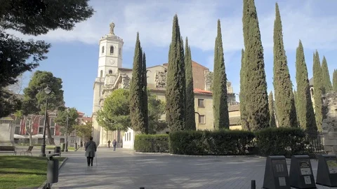 Tower and side facade of the cathedral of Valladolid, Spain. Stock Footage 73950383