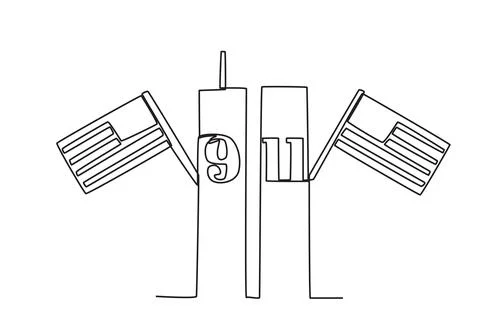 A tower and two USA flags Stock Illustration