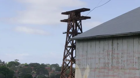 Tower and a warehouse shot Stock Footage 85170363