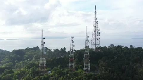 Tower with antennas - technology transmitter - communication  wireless Stock Footage 151564759