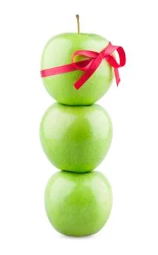 Tower of apples with ribbon Stock Photos