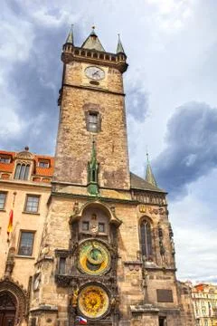 Tower with astronomical clock in prague Stock-Fotos