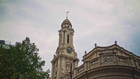 Tower on the back end of the Royal Exchange building that is now a mall Stock-Footage 233848251