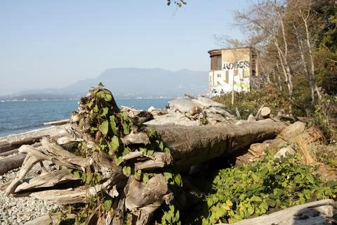 Tower Beach, a small beach north of Wreck Beach near Vancouver Stock Photos