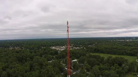 Tower beacon aerial view as camera slowly descends Stock Footage 49752293