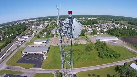 Tower Beacon and Microwave Dish Aerial View Stock Footage 40366581