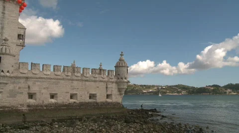Tower of Belem and Tagus river Stock Footage 128816