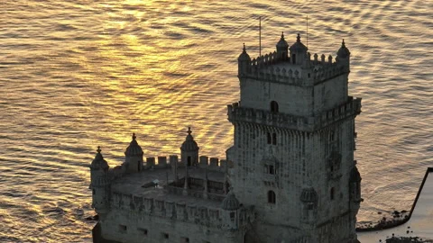 Tower of Belem Lisbon Sunset Stock Footage 188883654