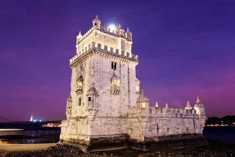 The tower of belem by night Stock Photos