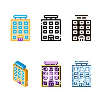 Tower-block building vector sign pack thin line icon Stock Illustration