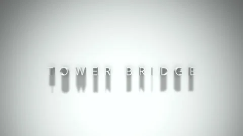 TOWER BRIDGE 3D title animation with shadows on a white background Vídeo Stock 296776370