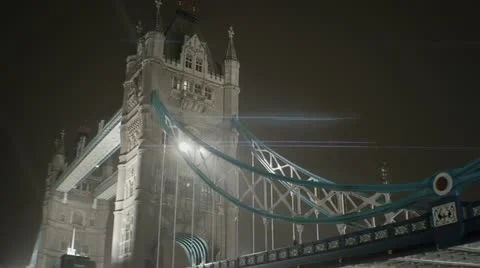 Tower Bridge Anamorphic flares Night Foggy Stock Footage 11371983