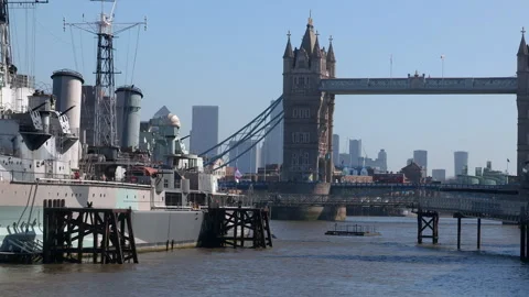 Tower Bridge and HMS Belfast Video stock 173444840