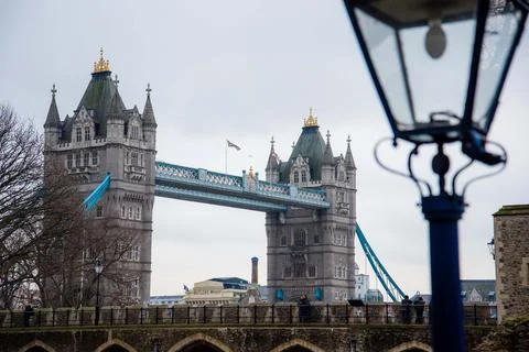 Tower Bridge and a light post geometric landscape. Stock Photos