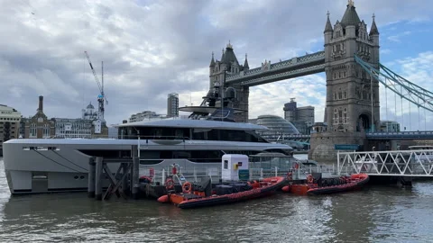 Tower Bridge And Luxury Cruiser Tower Bridge Quay Stock Footage 227762269