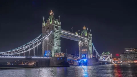Tower Bridge and Night Lights Stock Footage 239016124