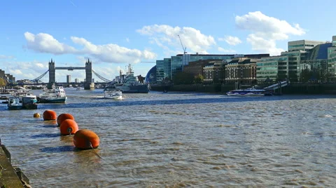 Tower Bridge and River Thames Stock Footage 49597482