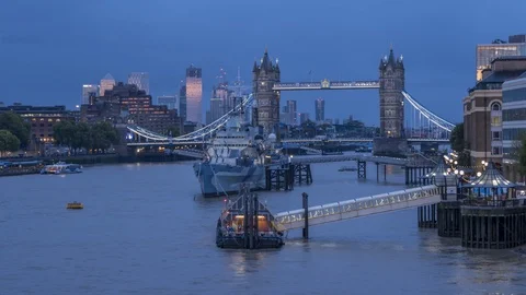 Tower Bridge and River Thames, London Stock Footage 114396045