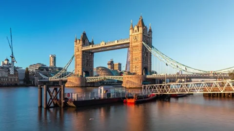 Tower Bridge and river Thames at early morning with the blue sky. Stock Footage 256291576