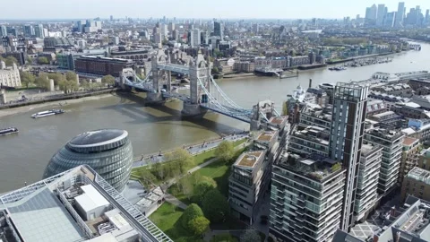Tower Bridge and River Thames Cityscape from South Bank Stock Footage 327538922