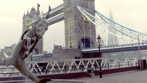 Tower Bridge and Shard view, London Stock Footage 72747917