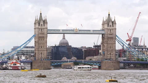 Tower Bridge and St Pauls from the River Thames, London, England, UK Stock Footage 63911548