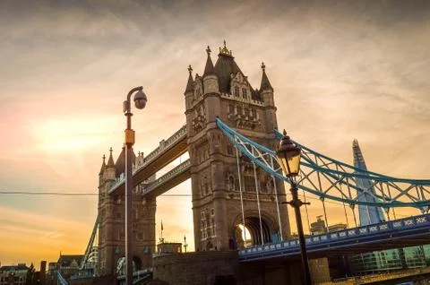 The Tower Bridge and the sunset Stock Photos