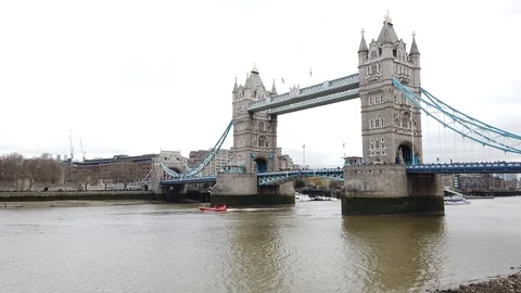 Tower Bridge, bascule and suspension bridge in London. 4K untouched for grading. Stock Footage 100653209