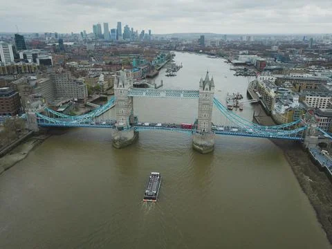 Tower Bridge with Boat Stock Photos